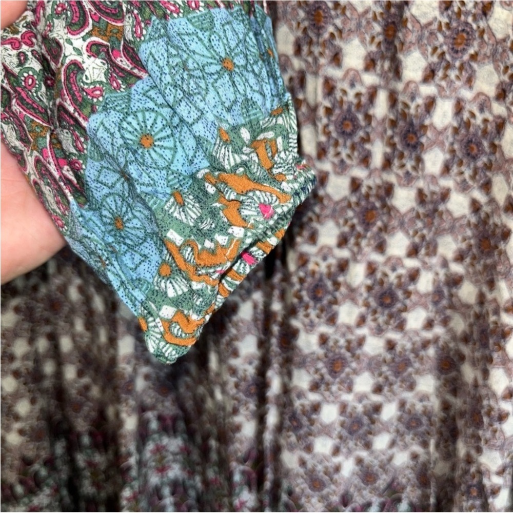 Umgee Boho Mixed Print Open Neck High Low Dress - Picture 5 of 5